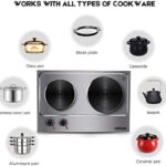 CUSIMAX 1800W Double Hot Plate, Stainless Steel Silver Countertop Burner Portable Electric Double Burners Electric Cast Iron Hot Plates Cooktop, Easy to Clean, Upgraded Version C180N