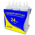 New Star Foodservice 533814 Squeeze Bottles, Plastic, Wide Mouth, 24 oz, Clear, Pack of 6