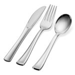 300 Plastic Silverware Set – Silver Cutlery Set – Disposable Flatware Set – 100 Forks – 100 Spoons – 100 Knives – Heavy Duty – Party Bulk