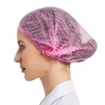 ProtectX 100-Pack Pink Disposable Hair Nets, Elastic Head Cover, Bouffant Caps, Sanitation Head Cover for Food Service, Spa Men & Women – 21 inch