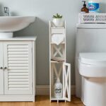 J JINXIAMU Small Bathroom Storage,Bathroom Storage Cabinet with Toilet Paper Holder Insert,Bathroom Stand for Small Space,White (30”H, Pure White)