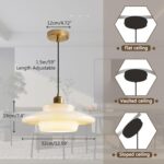 Jowjut Mid Century Pendant Lamp Gold Nordic Dining Table Pendant Light Fixtures with White Glass Shade, Glass Light Fixtures for Kitchen Island Dining Table Bedroom (C)