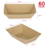 MOACOCK 60 Pack 2lb Paper Boats for Serving Food, 2 lb Heavy Duty Food Trays Disposable Kraft Paper Food Trays Baskets for Nachos Hot Dog Popcorn Party Concession Food and Condiments