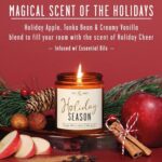 Holiday Candles, Christmas Candles Scented – ‘Holiday Season’ Soy Candle, w/Apple, Cinnamon & Clove – Infused with Essential Oils I Holiday Candle I 9oz, 50Hr, Made in USA