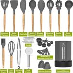Silicone Cooking Utensil Set, 35 Pcs Kitchen Utensils by Fungun, Non-stick Heat Resistant Kitchen Gadgets Cookware with Natural Wooden Handle -(Gray)