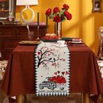 Valentines Table Runner 90 inches Long Valentines Day Love Tree Buffalo Plaid Truck Load Rose Table Runners for Coffee Table Dinning Table Wedding Party Birthday Decor 13x90inch