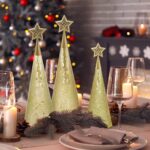 Gold Glass Trees Set of 6, 17″ 15″ 13″ Small Tabletop Christmas Tree Handmade Disco Decor for Xmas Table Party Centerpiece Decoration