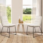 COLAMY Dining Chairs Set of 2, Upholstered Modern Waffle Fabric Dining Room Chairs, Faux Leather Chairs with High Back Side with Metal Legs for Kitchen Dining Living Waiting Room, Cream