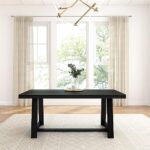 Plank+Beam 72 Inch Farmhouse Dining Table, Solid Wood Rustic Kitchen Table, Large Wooden Rectangular Dinner Table for Dining Room, Home Office, Living Room Furniture, Easy Assembly, Black Wirebrush