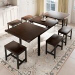Feonase 7-Piece Dining Table Set for 4-8, 63″ Large Extendable Kitchen Table Set with 6 Chairs, Modern Dining Room Table with Heavy-Duty Frame, Easy Assembly, Espresso