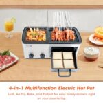 Newest 4 in 1 Breakfast Maker Station With Grill, Toast Drawer and Frying Basket, Removable Nonstick Plates, Independent Dual Temperature Control, Essential for Breakfast Burgers Eggs, Silver