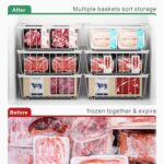 iSPECLE Chest Freezer Organizer – 4 Pack Stackable Freezer Organizer Bins for Most 7 Cu.FT Freezer Sort Frozen Meats, Deep Freezer Organizer Bins with Handle Add Space Easy Reach, White