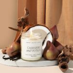 Sweet Water Decor Cashmere and Vanilla Soy Candle | Milky Coconut, Frangipani, and Soft Cashmere Scented Candles for Home | 9oz Clear Jar + Gold Lid, 40+ Hour Burn Time, Made in the USA