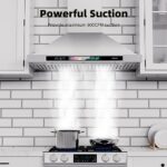 BRANO 30 Inch Wall Mount Range Hood with Voice/Gesture/Touch Control, 900 CFM Kitchen Hood Vent with 4 Speed Exhaust Fan, Ducted/Ductless Convertible Stove Hood with Memory Mode, 4 Adjustable Lights