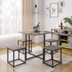 Yaheetech 5-Piece Dining Table Set with 4 Stools – Industrial Compact Kitchen Table & Chairs Sets, Space-Saving Design for Apartment, Small Space, Breakfast Nook, Drift Brown