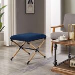 Ball & Cast Upholstered Ottoman Bench X- Metal Frame Foot Stool Padded Entryway Stool, Blue