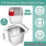 Jinei 1/6 Size 6” Deep Hotel Pan Stainless 201 Steel Steam Table Pan Storage Catering Metal Pan Commercial Food Pans for Kitchen Restaurant Buffet Party Supplies (6 Pcs)