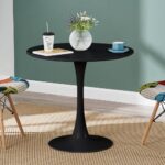 Modern Round Dining Table, ?31.5” Colored Top Kitchen Dining Room Furniture, Dining Table, Leisure Table, Living Room Table (Black)
