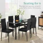 Best Choice Products 7-Piece Glass Dining Set, Modern Kitchen Table Furniture for Dining Room, Dinette, Compact Space-Saving w/Glass Tabletop, 6 Upholstered PU Chairs, Metal Steel Frame – Black