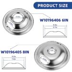 Electric Stove Burner Drip Pans W10196405(8”) W10196406(6”) Silver+Electric Stove Burner Replacement MP15YA(6″) MP21YA(8″) Compatible for Whirl-pool Ken-more May-tag by MIFLUS