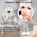 AMZTOLIFE 8″ Lighted Makeup Mirror, 10X Makeup Mirror with Lights, Double Sided Dimmable Magnifying Mirror with Light, Rechargeable and Brightness Adjustable, Cordless Vanity Mirror with Lights