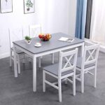 SogesHome 5-Pieces Dining Table Set, Kitchen Table and Chairs for 4, Kitchen Dining Room Table Set for Home, Restaurant, Grey&White
