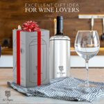 12 Degrés Iceless Wine Chiller Set – Perfect Wine Gifts for Women and Men Including Stainless Steel Insulated Wine Bottle Cooler with Wine Pump, Aerator and 4 Stoppers (Silver)
