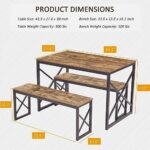 VECELO 43.3 Inch Dining Table Set for 4, Rectangle Dinner Breakfast Dinette with 2 Benches, Thickened Metal Frame & Board, for Kitchen, Living Room, and Small Space, 43.3″, Rustic Brown