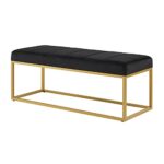 24KF Black Velvet Upholstered End of Bed Bench with Metal Frame, Modern Tufted Channel Entryway Bench Footboard Bench for Living Room, Bedroom, Gold Bench -Black/Golden