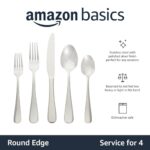 Amazon Basics 20-Piece Stainless Steel Flatware Set with Round Edge, Service for 4, Silver