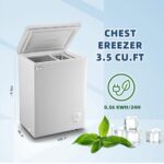 Chest Freezer 3.5 Cu.Ft Small Deep Freezer Top Door Mini Freezer with Removable Basket, Low Noise, 7 Adjustable Temperature and Energy Saving Perfect for Home Garage Basement Dorm or Apartment White