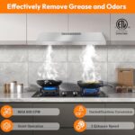 TYEMUI Ductless Range Hood 30 inch Under Cabinet, 600cfm Slim Kitchen Stove Vent Hood with LED Lights, 3 Speed Exhaust Fan, Reusable Filters, Stainless Steel Campanas para Cocina with Charcoal Filter