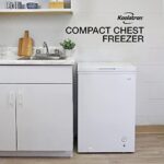 Koolatron Compact Chest Freezer, 3.5 cu ft (99L), White, Manual Defrost Deep Freeze, Storage Basket, Space-Saving Flat Back, Stay-Open Lid, Front-Access Defrost Drain, for Apartment, Condo, Cottage