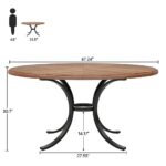 Tribesigns 47″ Round Dining Table for 4-6 People, Farmhouse Kitchen Table with Wooden Texture Surface & Pedestal Base, Round Table for Dining Room, Living Room, Brown & Black