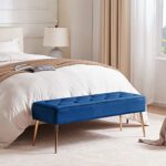 Duhome Button-Tufted Ottoman Bench, Upholstered Bedroom Benches Velvet Footrest Stool Dining Bench Accent Bench for Entryway Dining Room Living Room Bedroom, Dark Blue