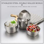 14oz Stainless Steel Double Walled Bowls for Kids Toddlers, Serving Bowls, Salad Bowls, Cereal Bowl, Square Bottom, Unbreakable for Rice, Soup, Snack, Ice Cream, Set of 4