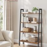 VASAGLE Ladder Shelf, 4-Tier Bookshelf, Storage Rack, Bookcase with Steel Frame, for Living Room, Home Office, Kitchen, Bedroom, Industrial Style, Rustic Brown and Black ULLS144B01