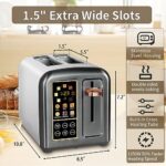 SEEDEEM Toaster 2 Slice, Stainless Toaster LCD Display&Touch Buttons, 50% Faster Heating Speed, 6 Bread Selection, 7 Shade Setting, 1.5”Wide Slot, Removable Crumb Tray, 1350W, Dark Metallic