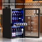 Manastin Beverage Refrigerator Cooler-120 Cans Freestanding Mini Fridge Cooler with Glass Door, Adjustable Shelves & Digital Temperature Display for Soda, Wine or Beer, 3.2 Cu.Ft