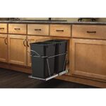Rev-A-Shelf Pullout Trash Can for Under Kitchen Cabinets 27 Qt. 12 Gallon Garbage Waste Recycling Bin with Full Extension Slides, Black, RV-15KD-18C S