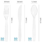 MOACOCK 150 Pcs Clear Plastic Silverware, Heavy Weight Plastic Forks Spoons Knives Disposable Utensils Cutlery Set for Wedding Party Supplies Everyday Use