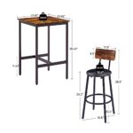 Lostcat Dining Table Set for 2, Sqaure Bar Table and Chairs Set with PU Soft Seat and Backrest, Kitchen Table and Chairs for Small Spaces, Kitchen and Bar, Rustic Brown