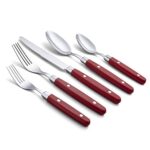 ANNOVA Silverware Set 20 Pieces Stainless Steel Cutlery Color Handle With Rivet/Retro Flatware – 4 x Dinner Knife; 4 x Dinner Fork; 4 x Salad fork; 4 x Dinner Spoon; 4 x Dessert Spoon (Red) Christmas