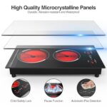 Electric Cooktop, 2 Burner Electric Cooktop 110v, 12 Inch Infrared Cooktop Countertop, Built-in Electric Stove Top,120v Plug in Electric Stove, Child Safety Lock, Timer, Over-Temperature Protection