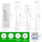 Pokanic Plastic Utensils Silverware Wrapped Combo Set Bulk Variety Pack Disposable Cutlery Party Supply Heavy Duty Forks, Spoons, Knives, Napkins, Salt and Pepper (50, White – Set A)