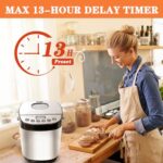 TUSAUW Bread Maker Machine Automatic Breadmaker Programmable with 12 Settings for Home Bakery, Dough Maker Mini Oven with Pan for Loaf Dough Baking Kitchen Bread Electric Cooker Toaster Makers(Silver)