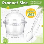 Layhit 150 Pcs Disposable Clear Plastic Cups with Dome Lids and Spoons Dessert Cups Small Ice Cream Cups Dessert Containers Snack Bowls for Cake Fruit Parfait Food Pudding at Party (8oz)