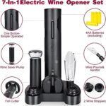GIFORYA Electric Wine Opener Set, 7-in-1 Automatic Electric Wine Bottle Opener with Foil Cutter, Vacuum Wine Saver Pump, 2 Wine Stoppers, Wine Aerator Pourer, for Wine Lover, Christmas Gift
