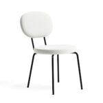 Modern Dining Chairs Set of 4 Lamb Kitchen Chairs with Curved Backrest and Metal Legs Upholstered Boucle Chairs for Home Kitchen Small Space,White