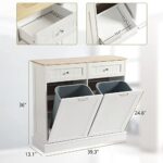 LOUVIXA Tilt Out Trash Can Cabinet Dog Proof with Double Wood Hidden Holder, Kitchen Free Standing Recycling Cabinet?White?